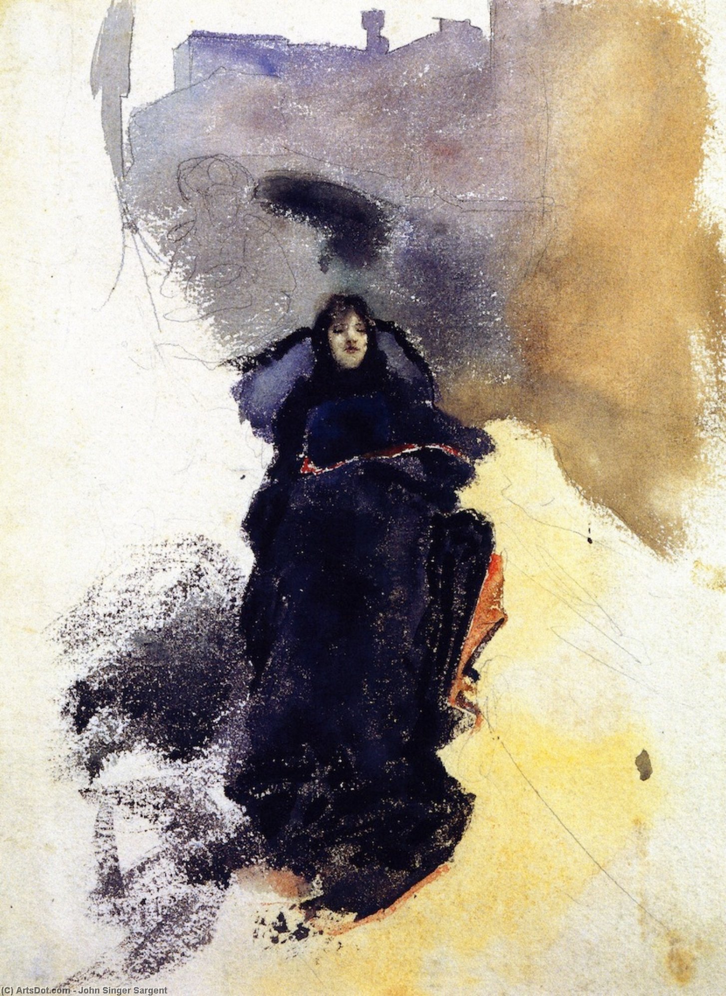 Wikioo.org - The Encyclopedia of Fine Arts - Painting, Artwork by John Singer Sargent - Woman in a Gondola (unfinished)