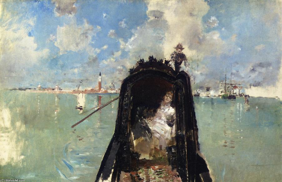 Wikioo.org – L'Enciclopedia delle Belle Arti - Pittura, Opere di Robert Frederick Blum - Donna in una gondola con San Giorgio Maggiore in background (noto anche come nella gondola)
