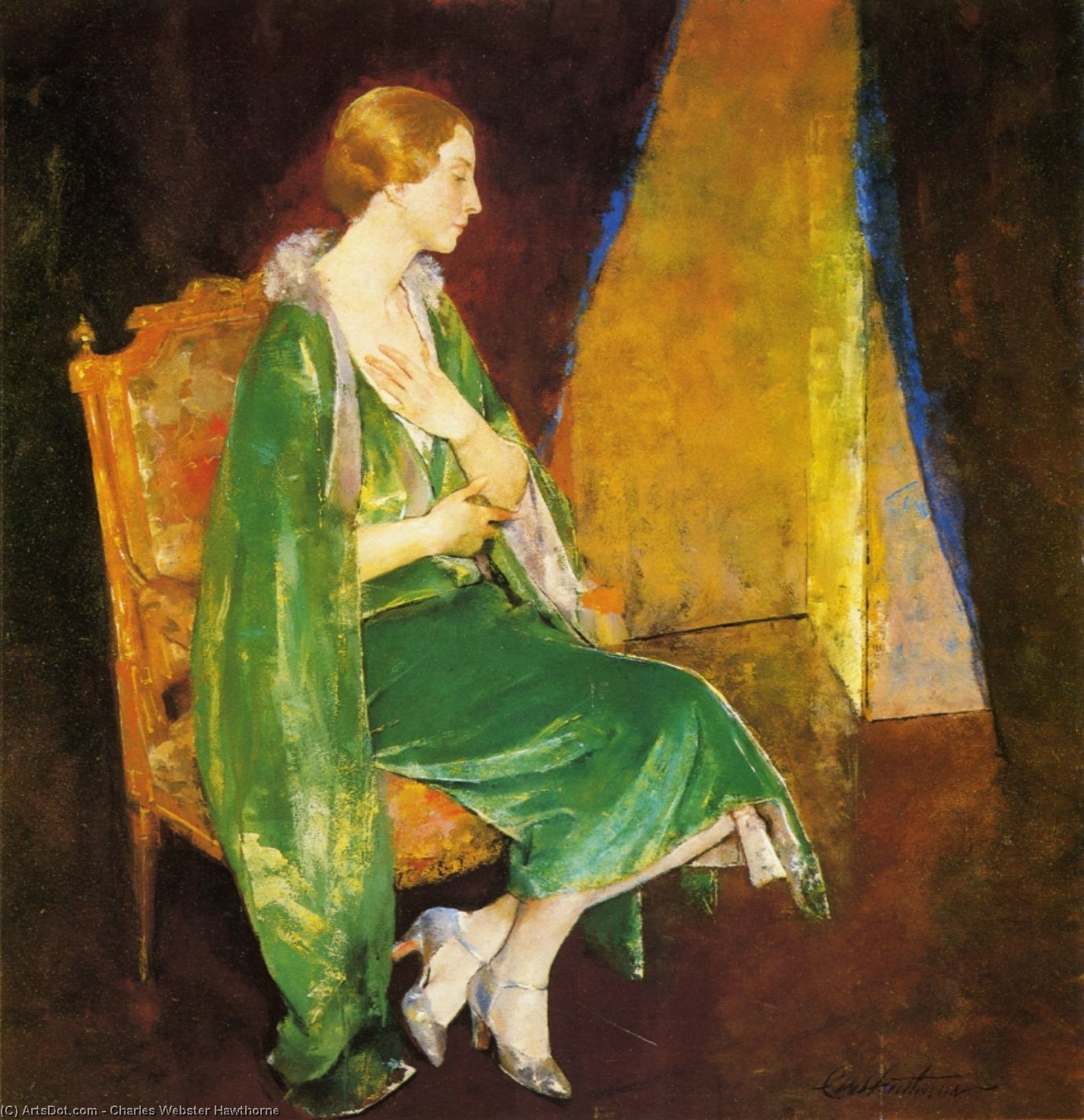 Wikioo.org – La Enciclopedia de las Bellas Artes - Pintura, Obras de arte de Charles Webster Hawthorne - mujer en verde ( también conocido como retrato de señora . Follaje )