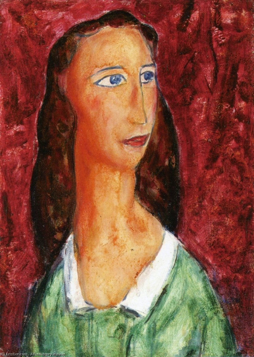 Wikioo.org – La Enciclopedia de las Bellas Artes - Pintura, Obras de arte de Alfred Henry Maurer - mujer en una verdosos  vestido  enestado  Blanco  cuello