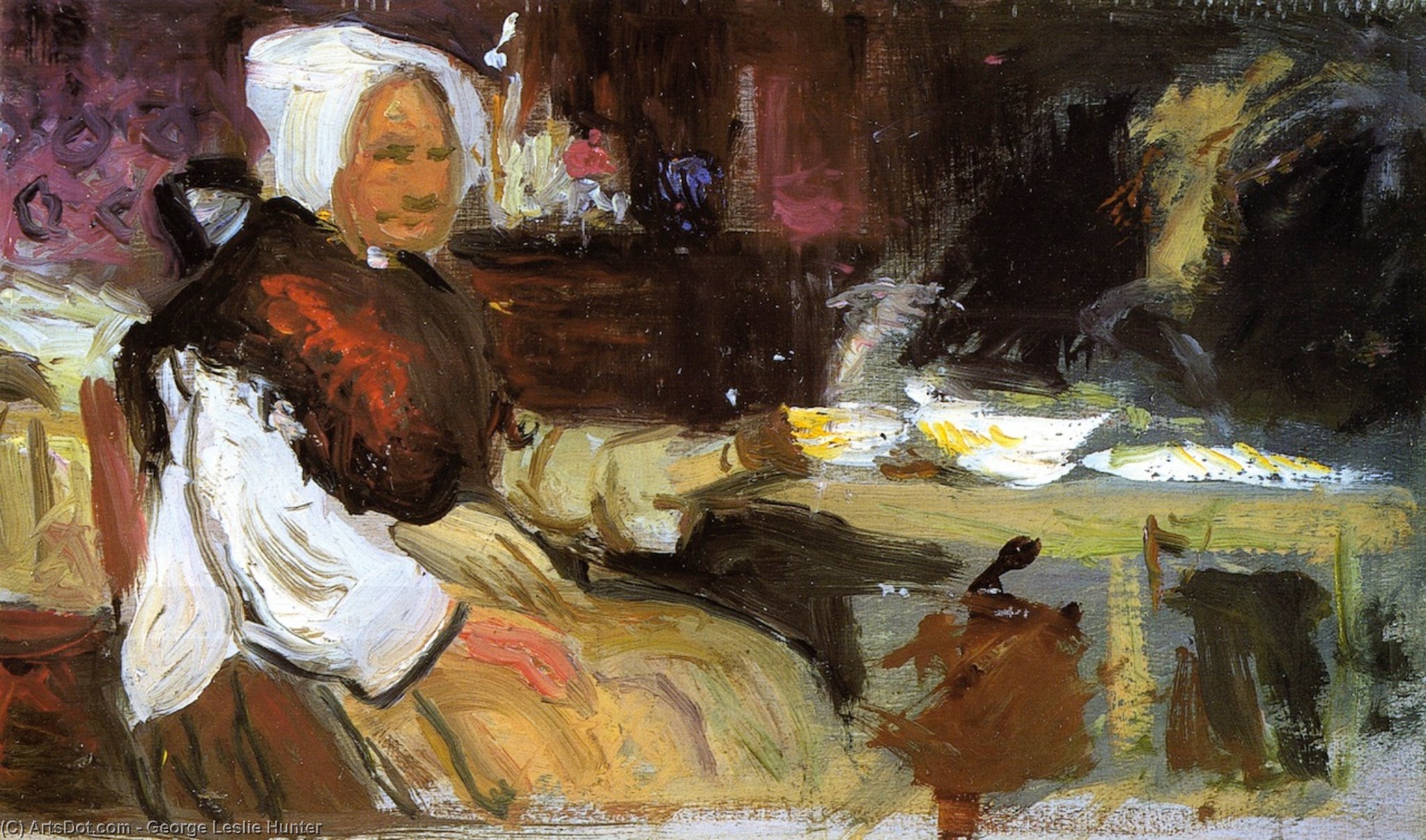 Wikioo.org – L'Encyclopédie des Beaux Arts - Peinture, Oeuvre de George Leslie Hunter - femme dans une intérieur