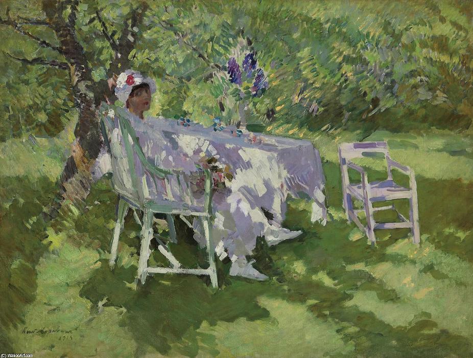 WikiOO.org – 美術百科全書 - 繪畫，作品 Konstantin Alekseyevich Korovin - 白衣女子  坐在  在  的  花园