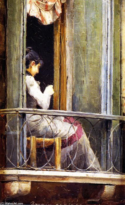 Wikioo.org - The Encyclopedia of Fine Arts - Painting, Artwork by Thomas William Roberts - Woman on a Balcony