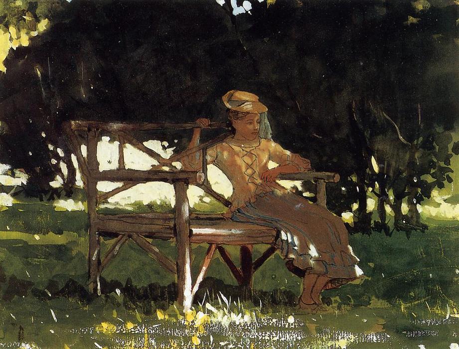 WikiOO.org - Encyclopedia of Fine Arts - Målning, konstverk Winslow Homer - Woman on a Bench (also known as Girl on a Garden Seat)