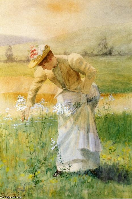 Wikioo.org - The Encyclopedia of Fine Arts - Painting, Artwork by De Scott Evans - Woman Picking Flowers
