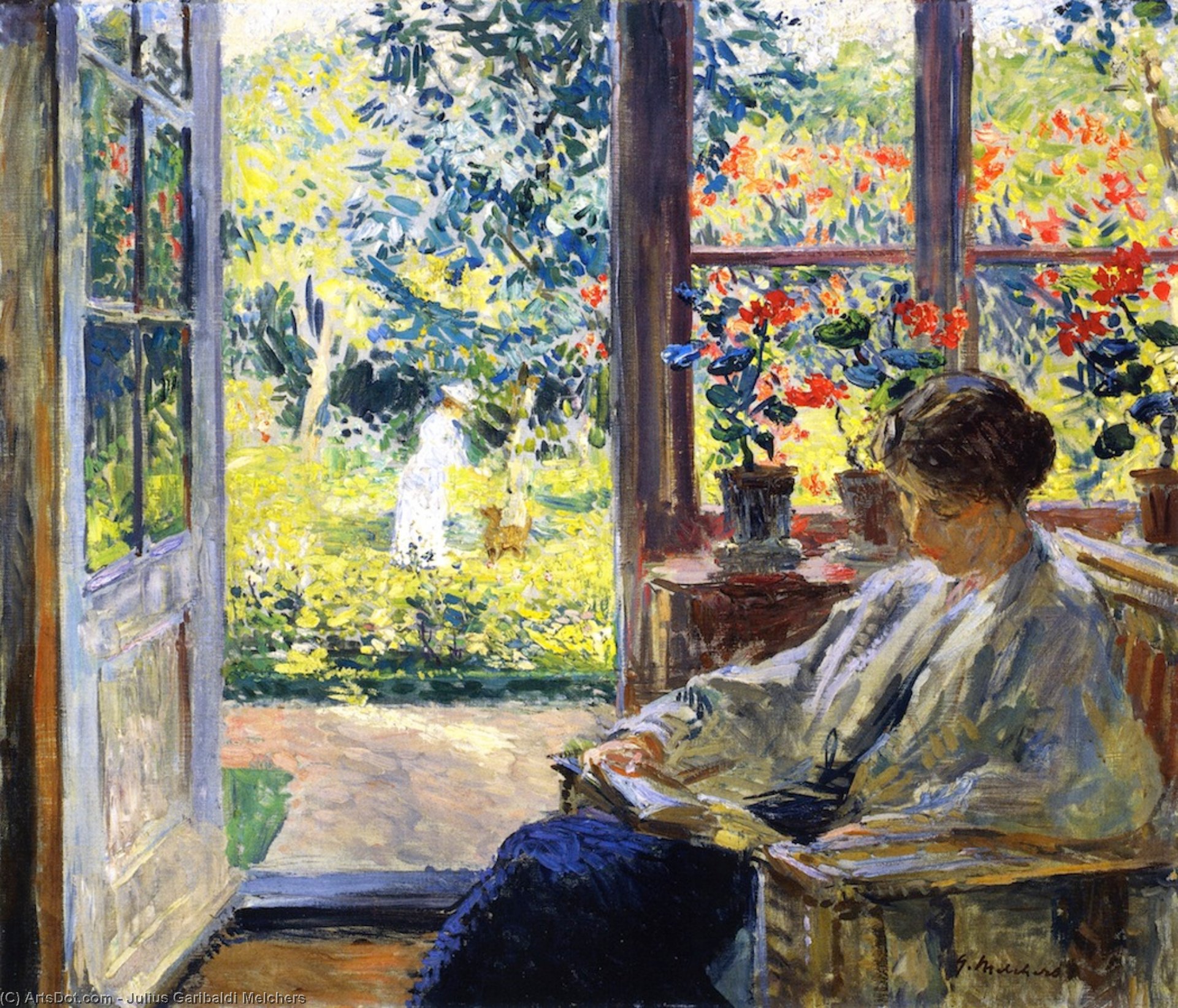 Wikioo.org – L'Enciclopedia delle Belle Arti - Pittura, Opere di Julius Garibaldi Melchers - donna leggere mediante  Un  finestra