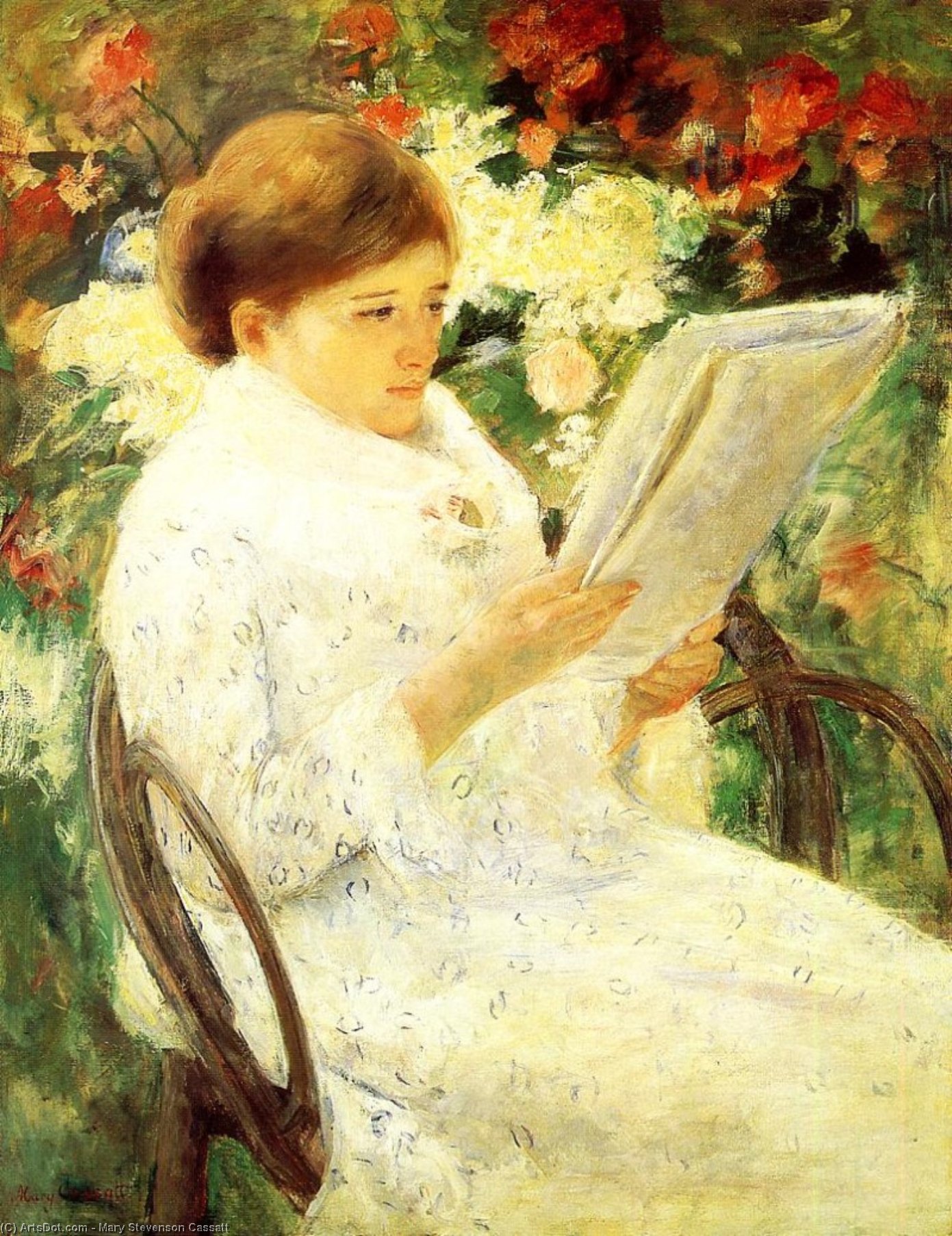 Wikioo.org - The Encyclopedia of Fine Arts - Painting, Artwork by Mary Stevenson Cassatt - Woman Reading in a Garden
