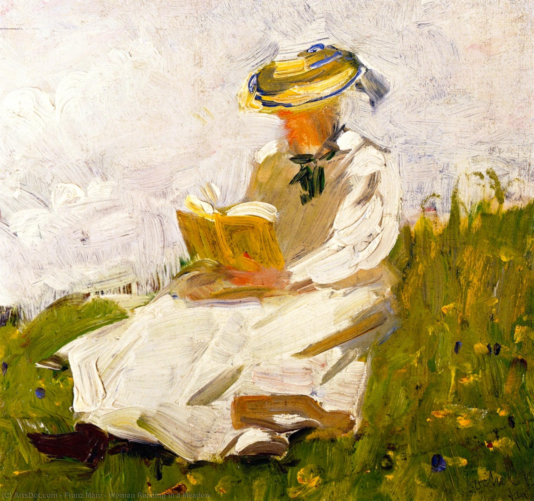 Wikioo.org – L'Encyclopédie des Beaux Arts - Peinture, Oeuvre de Franz Marc - femme lecture dans  une  pré