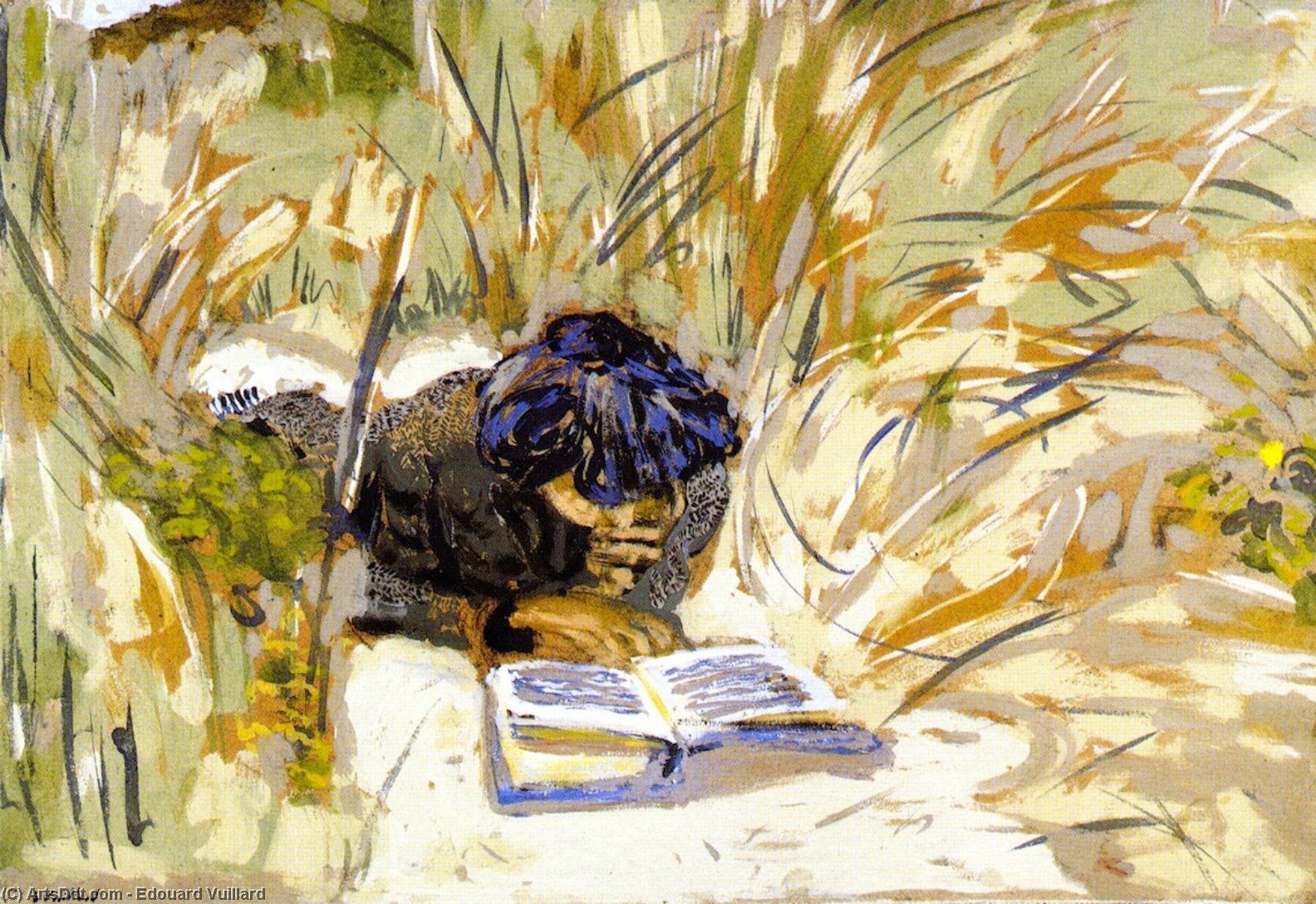 Wikioo.org - The Encyclopedia of Fine Arts - Painting, Artwork by Jean Edouard Vuillard - Woman Reading in the Reads, Saint-Jacut