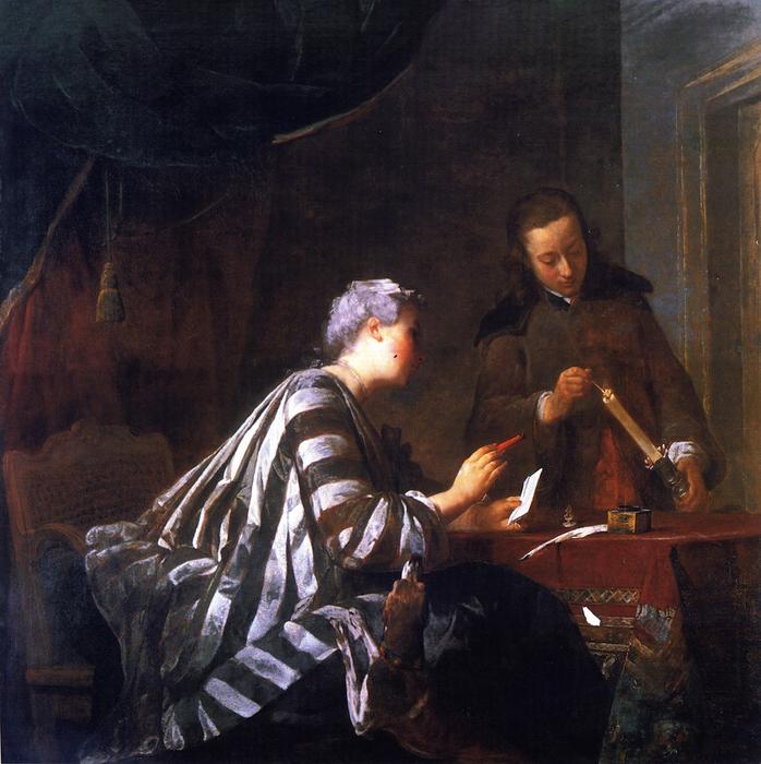 WikiOO.org - Εγκυκλοπαίδεια Καλών Τεχνών - Ζωγραφική, έργα τέχνης Jean-Baptiste Simeon Chardin - Woman Sealing a Letter
