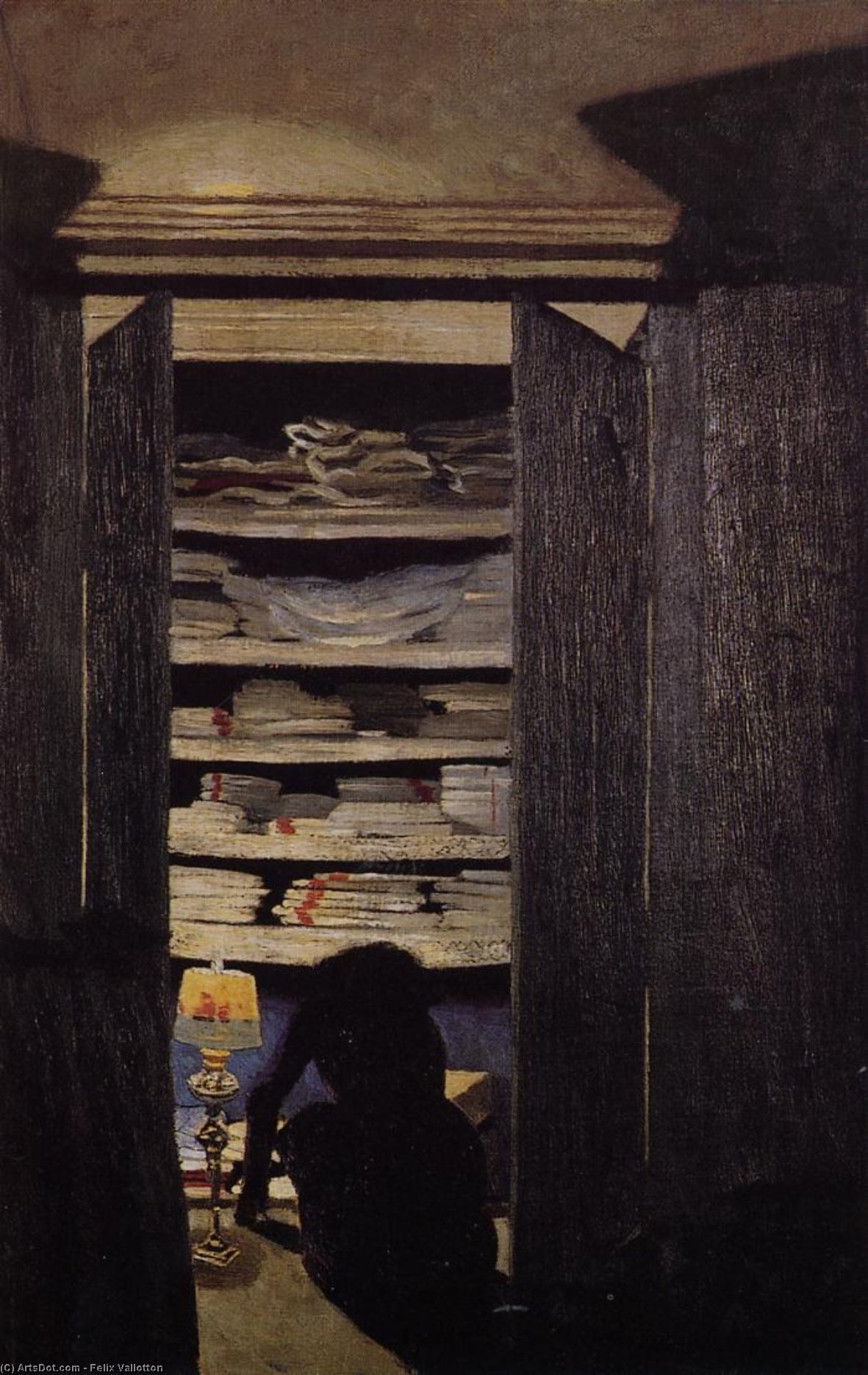 Wikioo.org – L'Enciclopedia delle Belle Arti - Pittura, Opere di Felix Vallotton - donna cercando  attraverso  Un  armadio