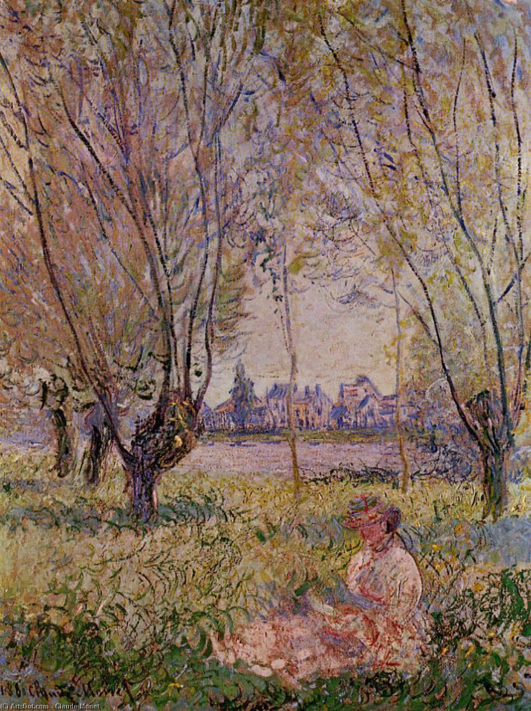 WikiOO.org - Энциклопедия изобразительного искусства - Живопись, Картины  Claude Monet - женщина сидит Под  тот  Ив