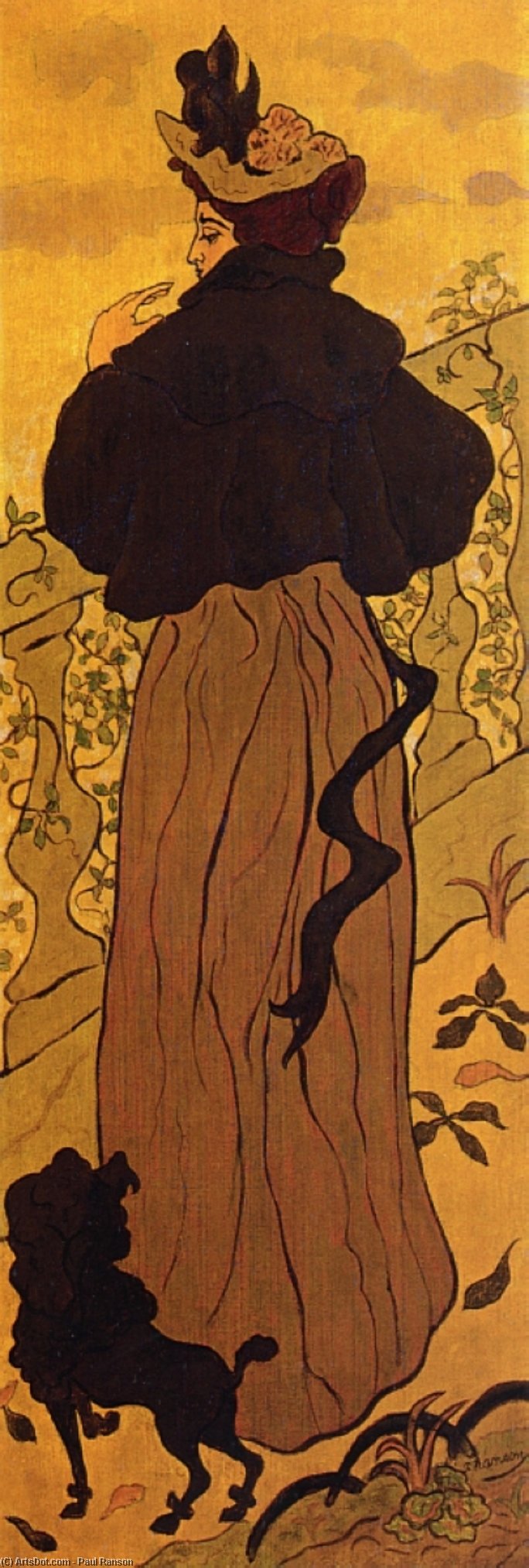 Wikioo.org – L'Enciclopedia delle Belle Arti - Pittura, Opere di Paul Ranson - donna in piedi in tempo  Un  parapetto  con  Un  Barboncino