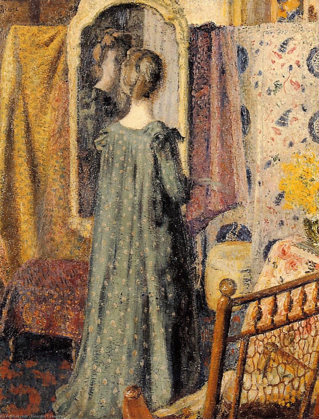Wikioo.org - The Encyclopedia of Fine Arts - Painting, Artwork by Georges Lemmen - Woman Standing in Front of the Mirror (also known as Madame Georges Lemmen)