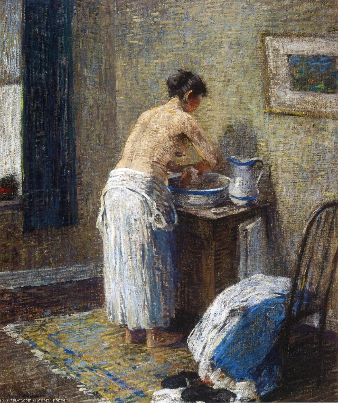 Wikoo.org - موسوعة الفنون الجميلة - اللوحة، العمل الفني Robert Spencer - Woman Washing