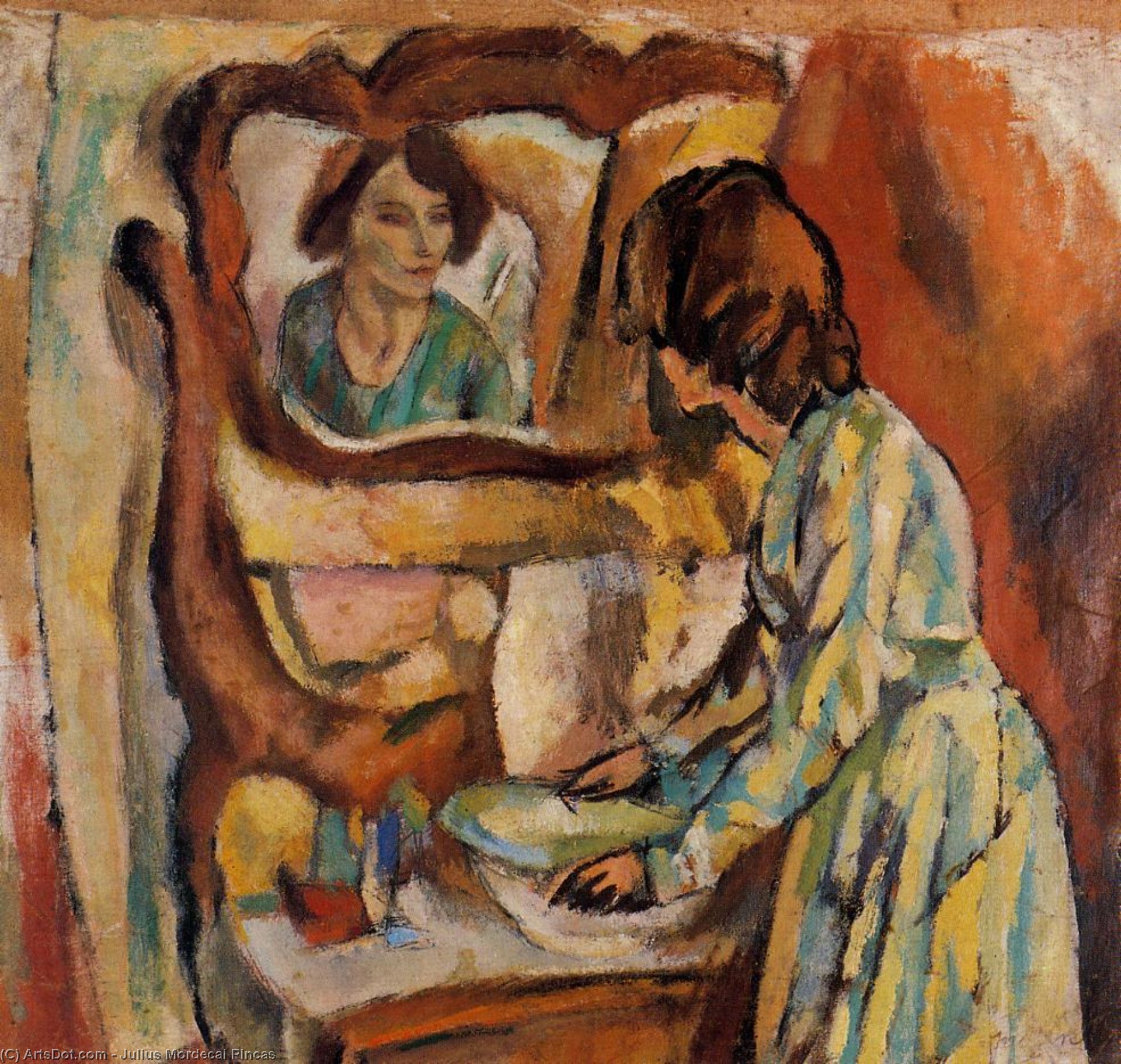 Wikioo.org - The Encyclopedia of Fine Arts - Painting, Artwork by Julius Mordecai Pincas - Woman Washing Herself