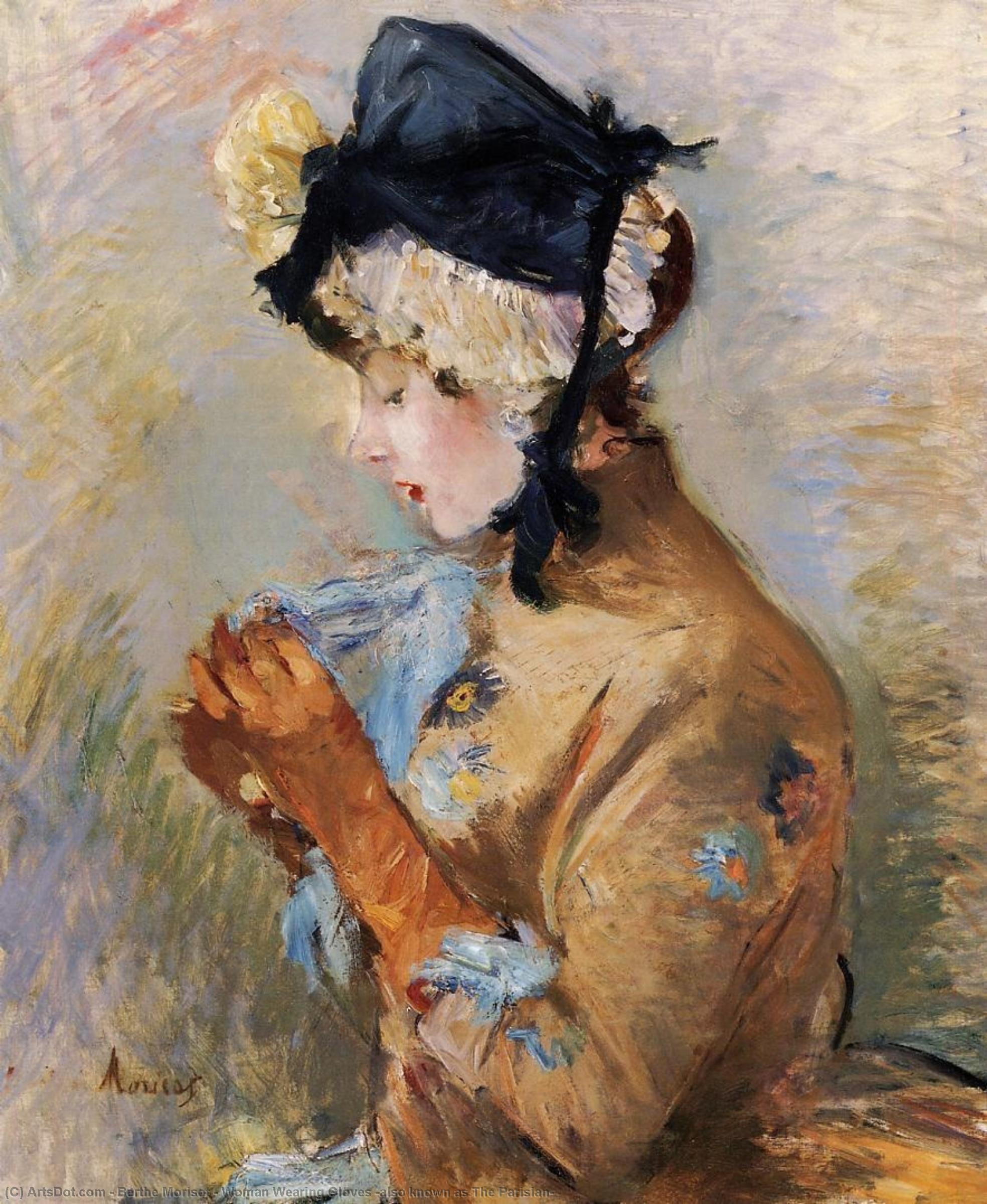 Wikoo.org - موسوعة الفنون الجميلة - اللوحة، العمل الفني Berthe Morisot - Woman Wearing Gloves (also known as The Parisian)