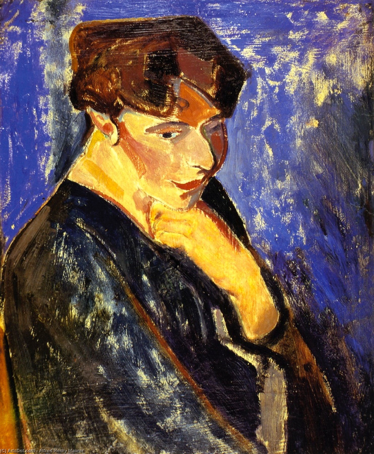 Wikioo.org - The Encyclopedia of Fine Arts - Painting, Artwork by Alfred Henry Maurer - Woman with Blue Background (also known as Portrait of a Woman)