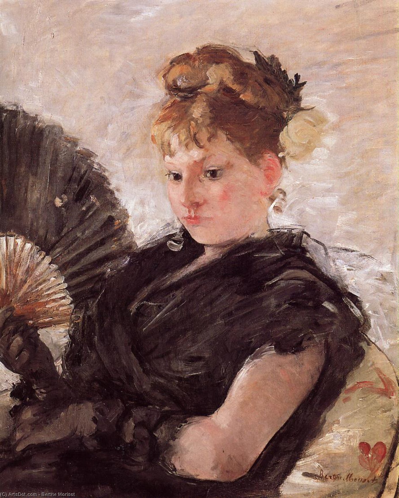 WikiOO.org - Enciclopédia das Belas Artes - Pintura, Arte por Berthe Morisot - Woman with a Fan (also known as Head of a Girl)