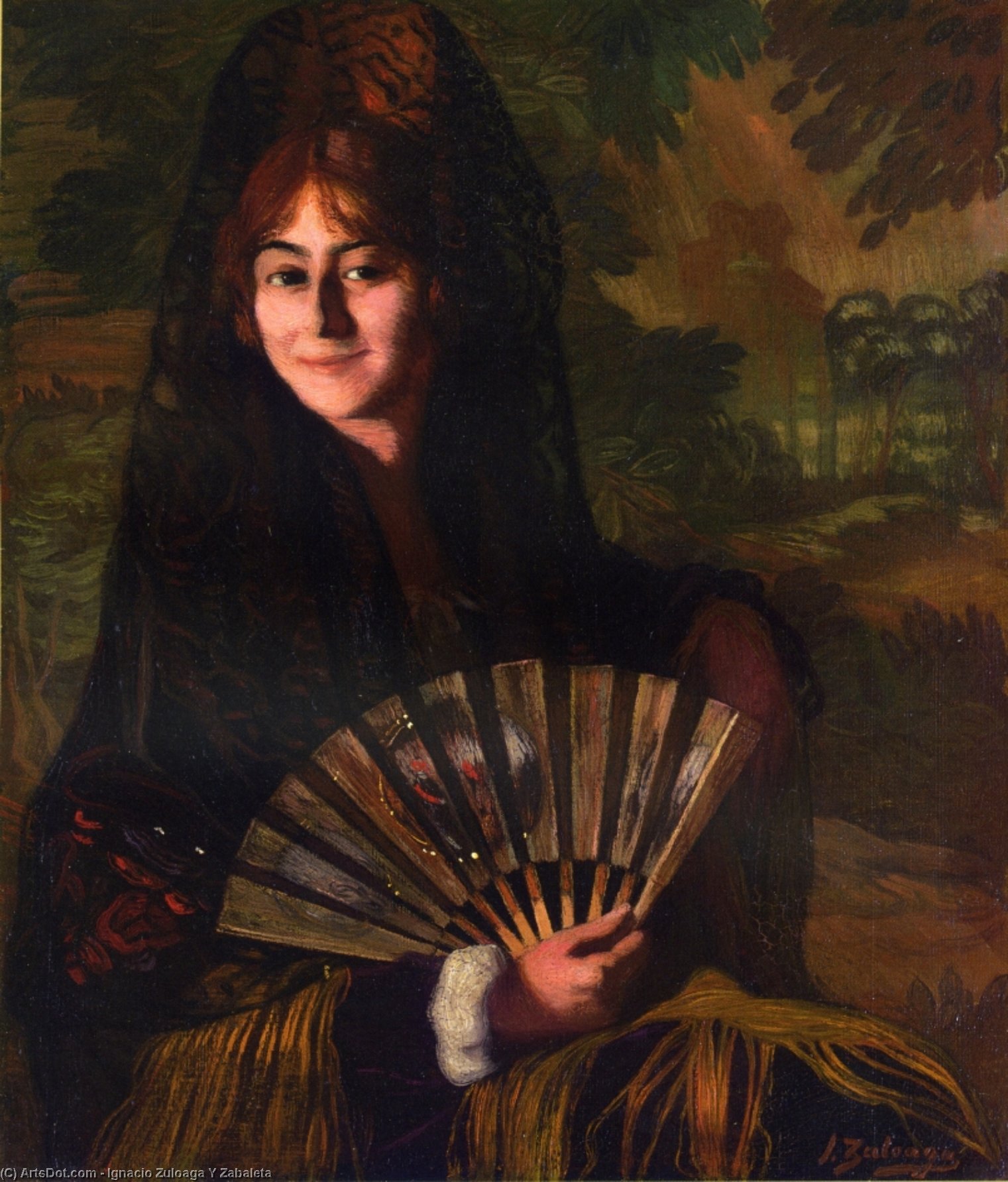 Wikioo.org - The Encyclopedia of Fine Arts - Painting, Artwork by Ignacio Zuloaga Y Zabaleta - Woman with Fan