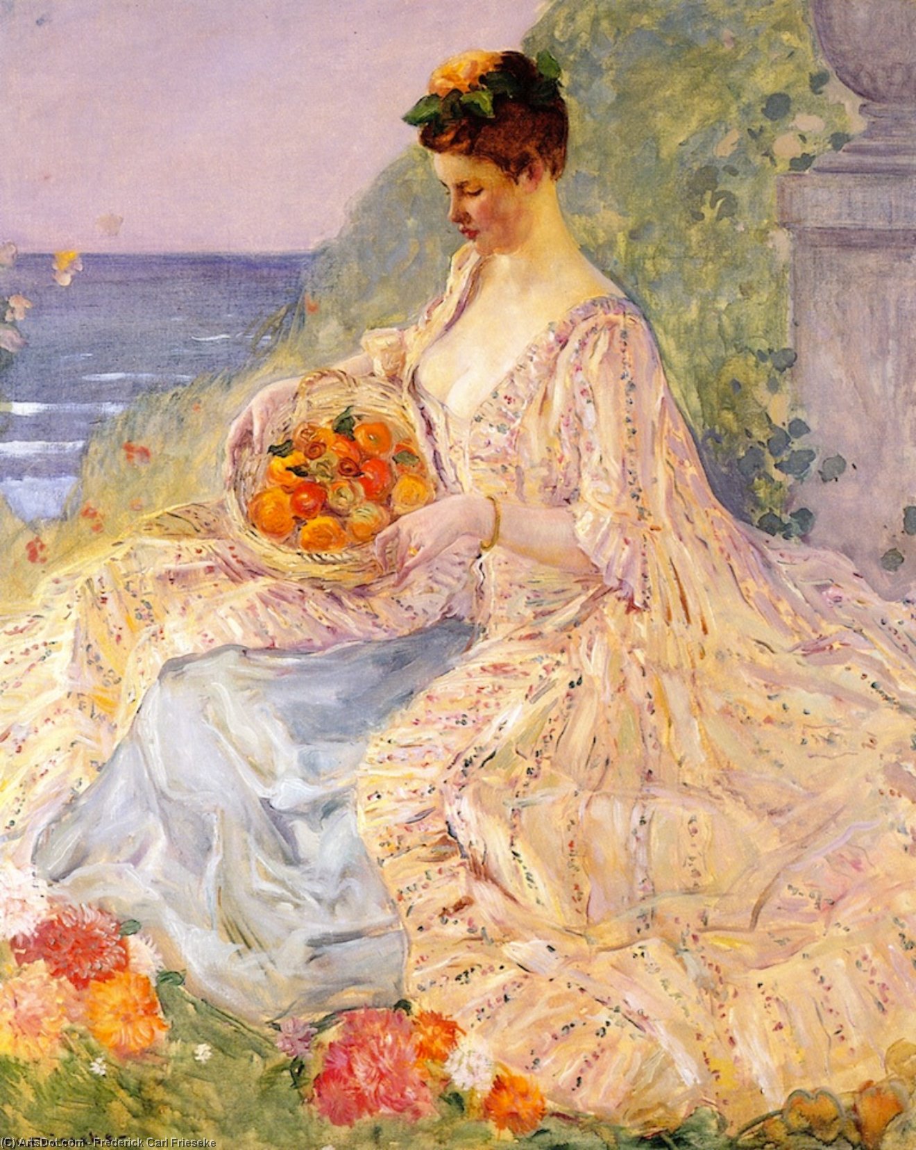WikiOO.org - Güzel Sanatlar Ansiklopedisi - Resim, Resimler Frederick Carl Frieseke - Woman with a Flower Basket