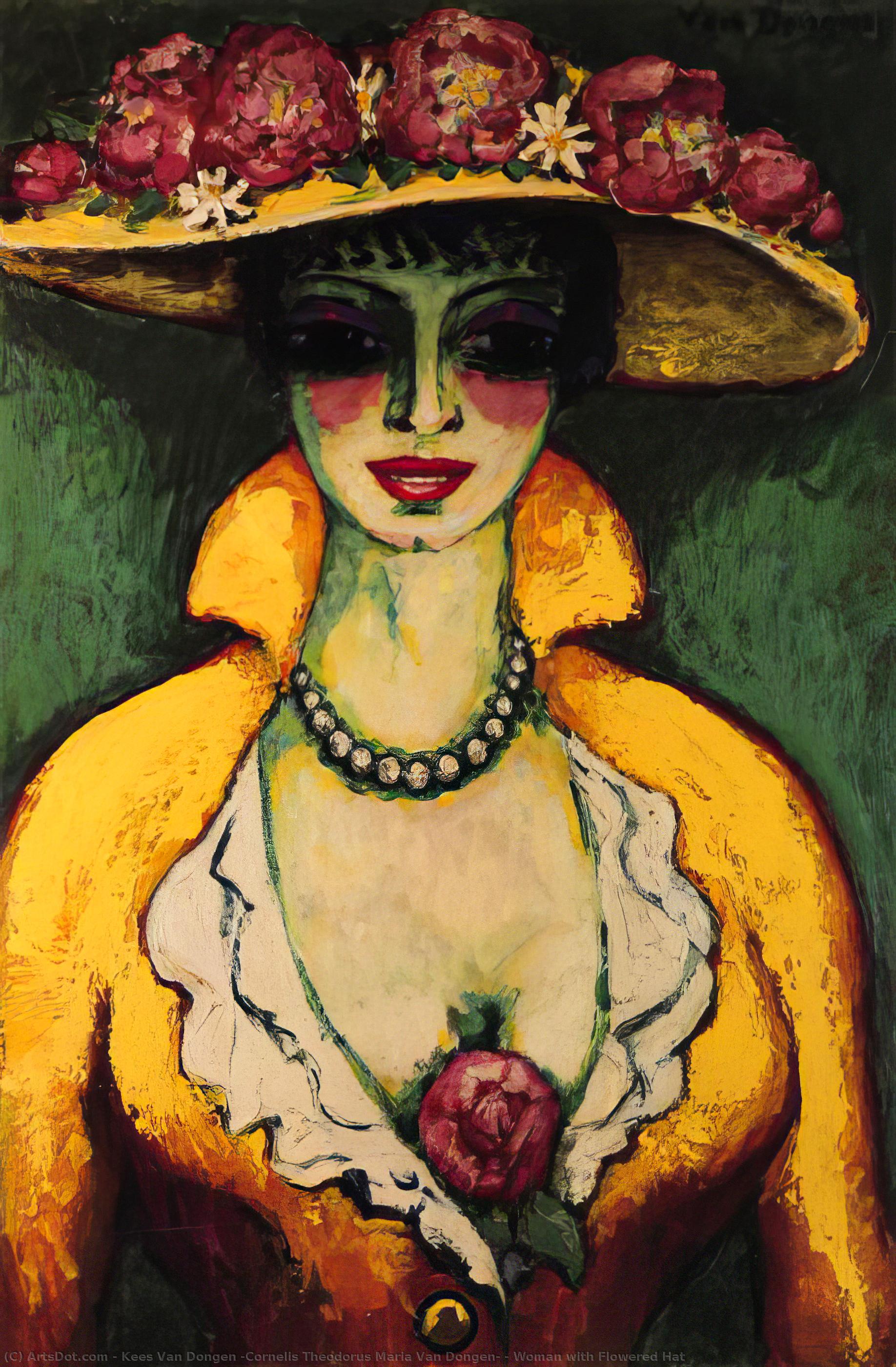 Wikioo.org – La Enciclopedia de las Bellas Artes - Pintura, Obras de arte de Kees Van Dongen (Cornelis Theodorus Maria Van Dongen) - mujer con sombrero de flores