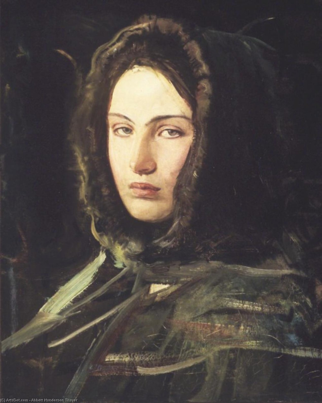 Wikioo.org - The Encyclopedia of Fine Arts - Painting, Artwork by Abbott Handerson Thayer - A Woman with a Fur-Lined Hood