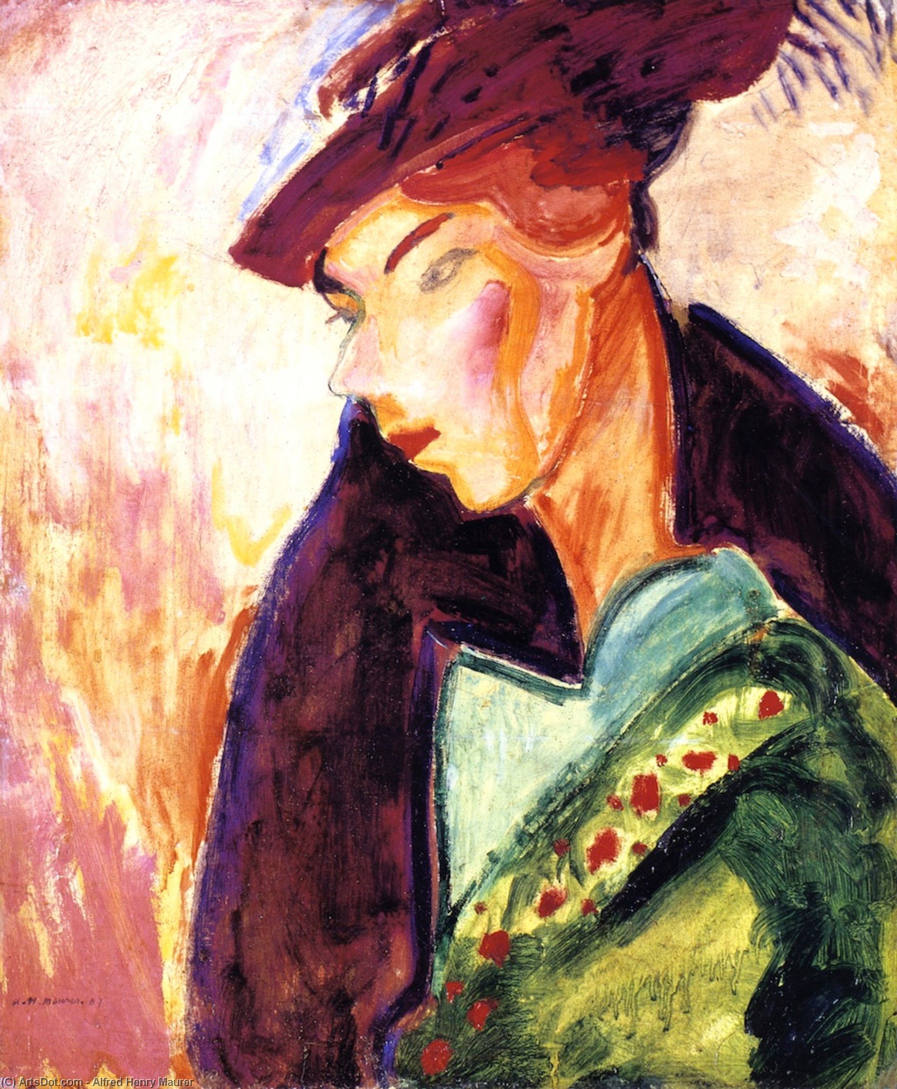 Wikioo.org – La Enciclopedia de las Bellas Artes - Pintura, Obras de arte de Alfred Henry Maurer - mujer con a sombrero