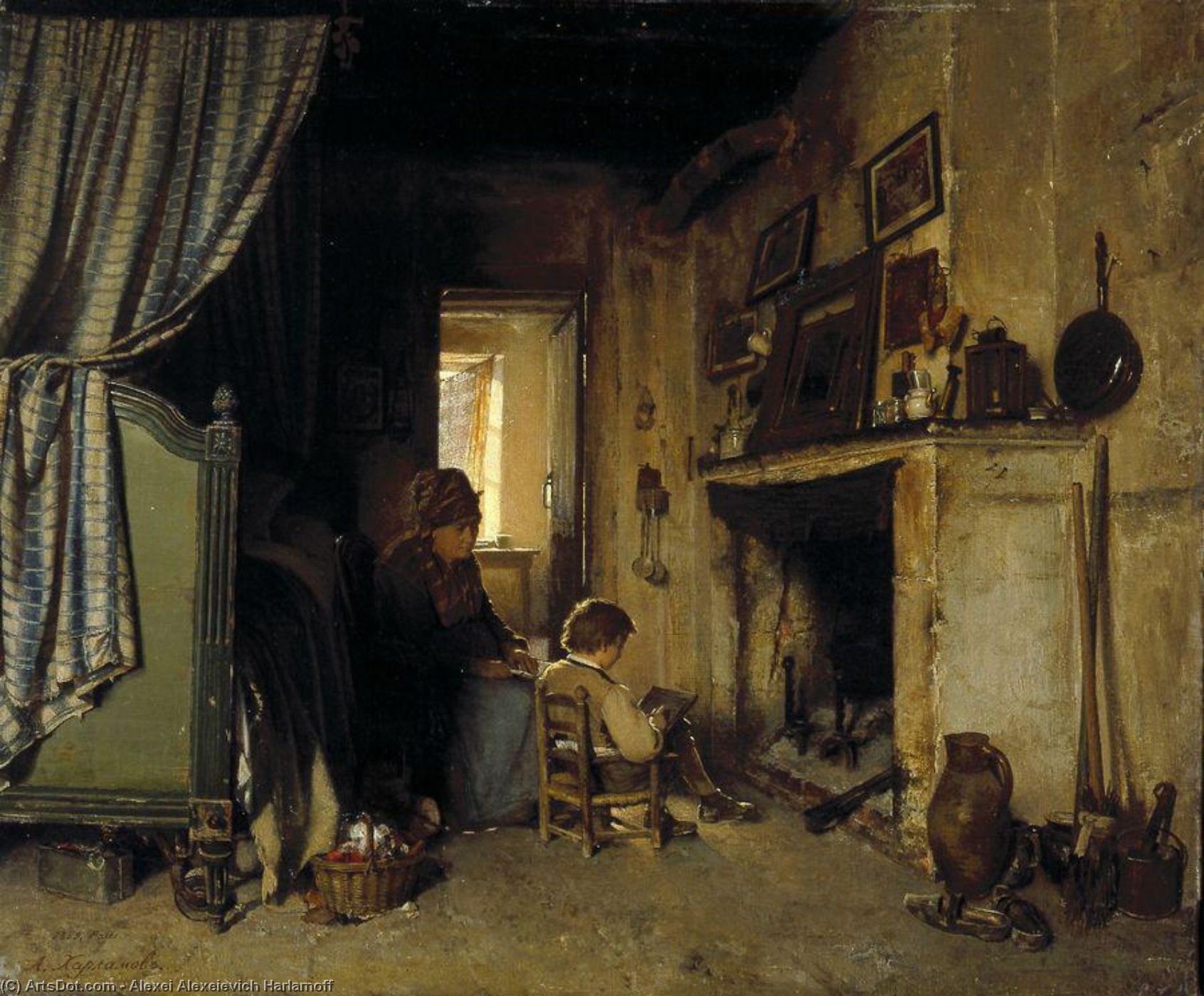 WikiOO.org - Encyclopedia of Fine Arts - Maleri, Artwork Alexei Alexeievich Harlamoff - Woman with her Grandson