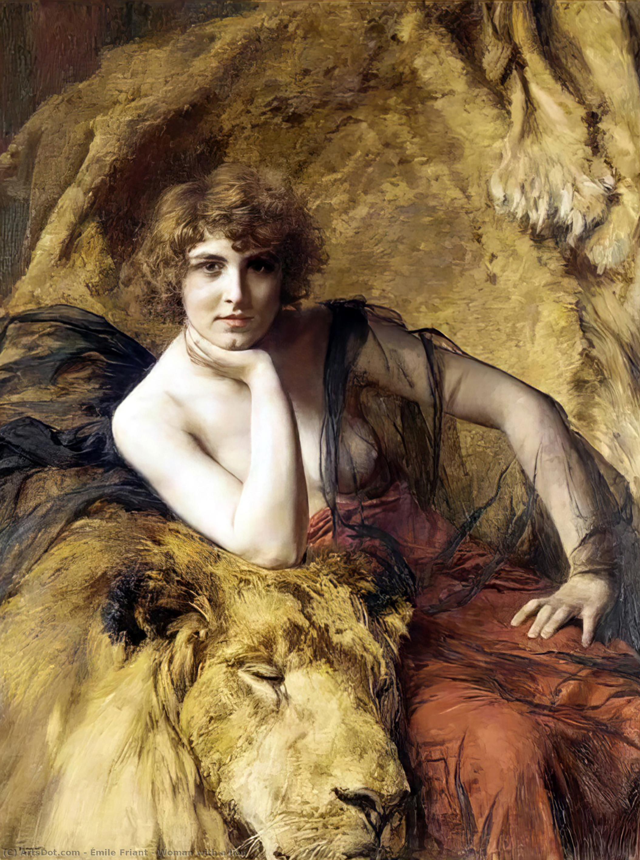 Wikioo.org – L'Enciclopedia delle Belle Arti - Pittura, Opere di Émile Friant - donna con un Leone