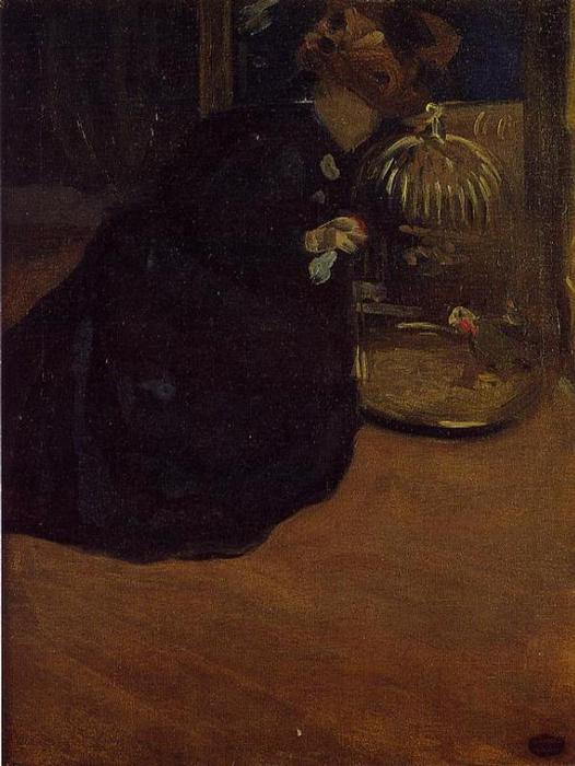 Wikioo.org - The Encyclopedia of Fine Arts - Painting, Artwork by Mary Stevenson Cassatt - Woman with a Parakeet