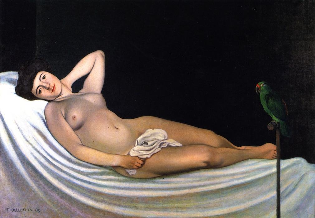 Wikoo.org - موسوعة الفنون الجميلة - اللوحة، العمل الفني Felix Vallotton - Woman with a Parrot