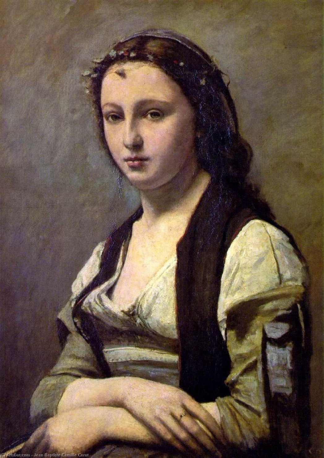 Wikioo.org - สารานุกรมวิจิตรศิลป์ - จิตรกรรม Jean Baptiste Camille Corot - Woman with a Pearl