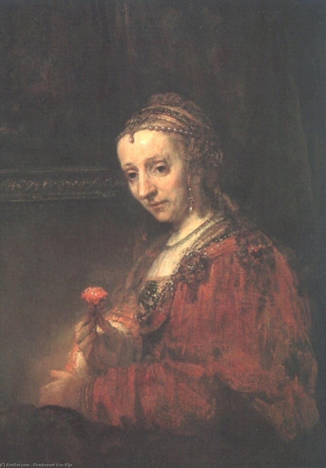 Wikioo.org – La Enciclopedia de las Bellas Artes - Pintura, Obras de arte de Rembrandt Van Rijn - mujer con una clavel