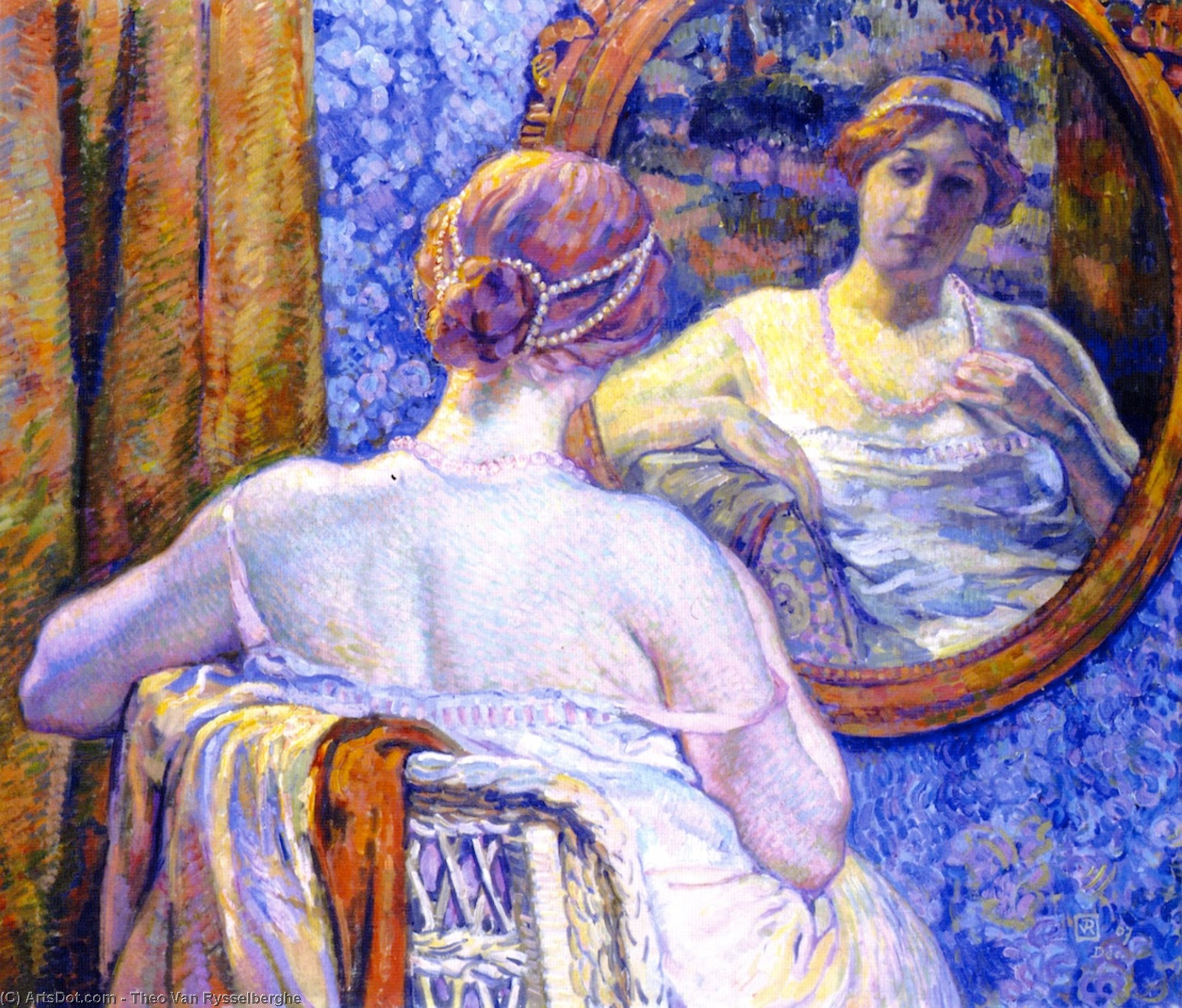 Wikioo.org - The Encyclopedia of Fine Arts - Painting, Artwork by Theo Van Rysselberghe - Woman with Red Necklace (also known as La femme au collier rose)
