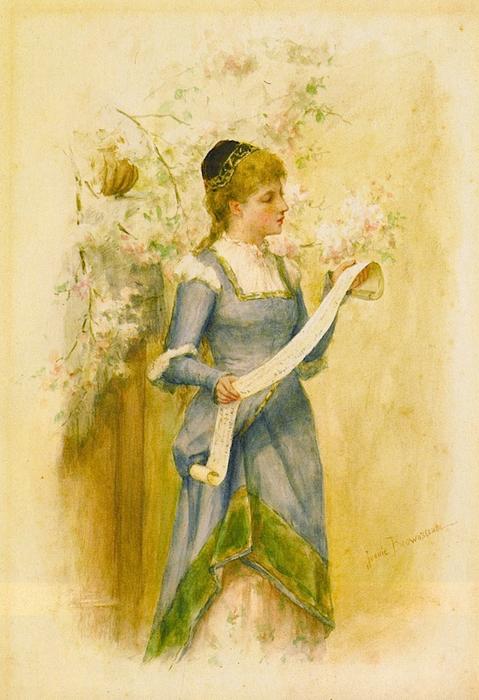 Wikioo.org - The Encyclopedia of Fine Arts - Painting, Artwork by Jennie Augusta Brownscombe - Woman with Scroll