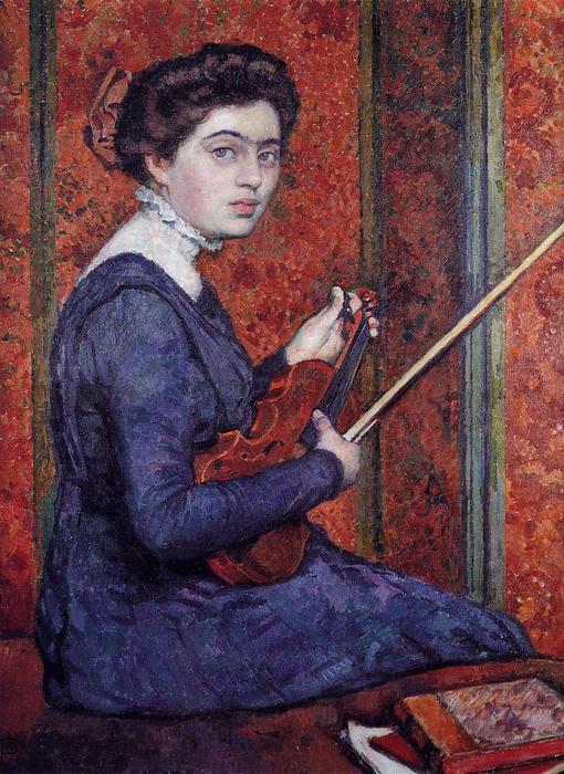Wikioo.org - The Encyclopedia of Fine Arts - Painting, Artwork by Theo Van Rysselberghe - Woman with Violin (also known as Portrait of Rene Druet)