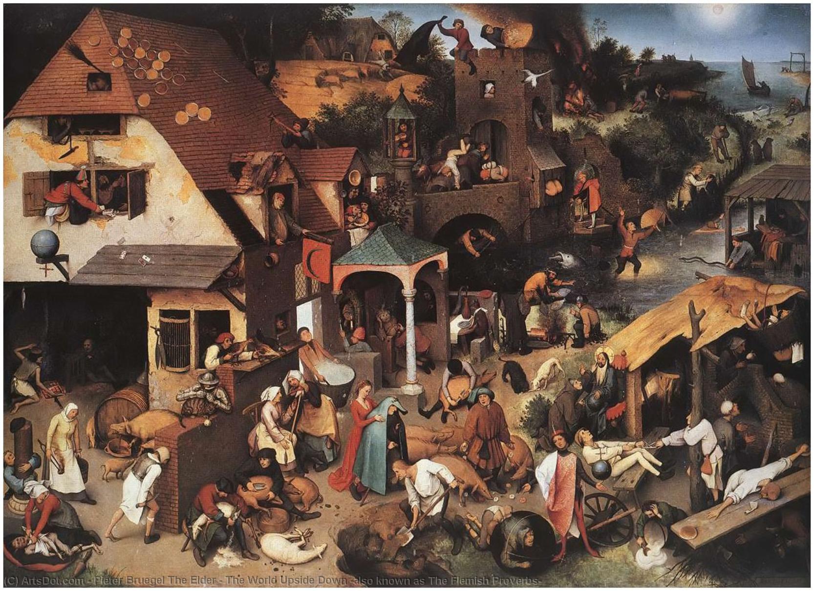 Wikioo.org - The Encyclopedia of Fine Arts - Painting, Artwork by Pieter Bruegel The Elder - The World Upside Down (also known as The Flemish Proverbs)