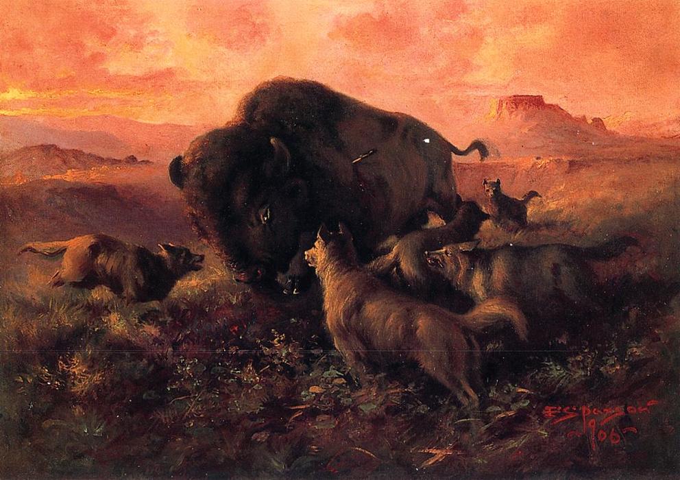 Wikioo.org - The Encyclopedia of Fine Arts - Painting, Artwork by Frank Tenney Johnson - The Wounded Buffalo