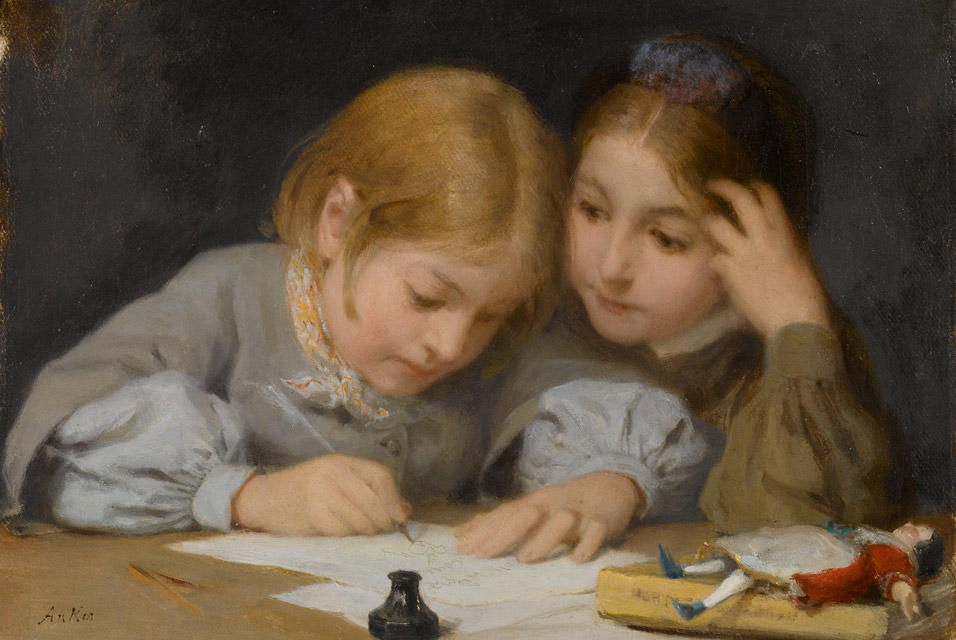 Wikioo.org – L'Enciclopedia delle Belle Arti - Pittura, Opere di Albert Samuel Anker - Lezioni di scrittura (noto anche come Schreibunterricht)