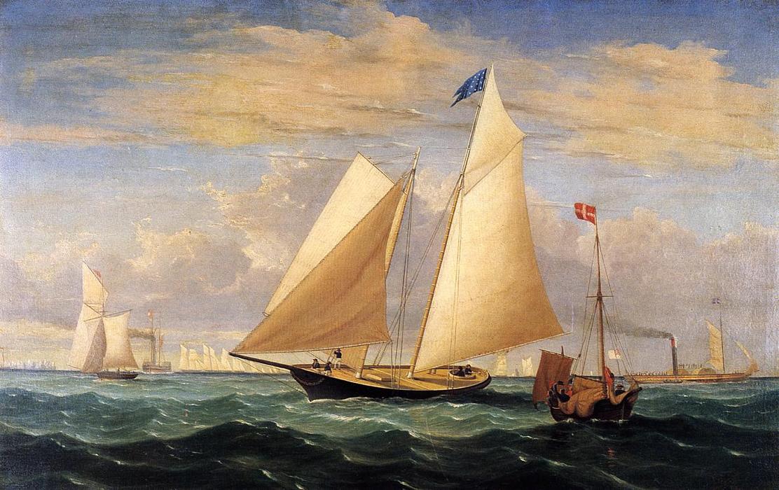 WikiOO.org - Enciclopedia of Fine Arts - Pictura, lucrări de artă Fitz Hugh Lane - The Yacht 'America' Winning the International Race