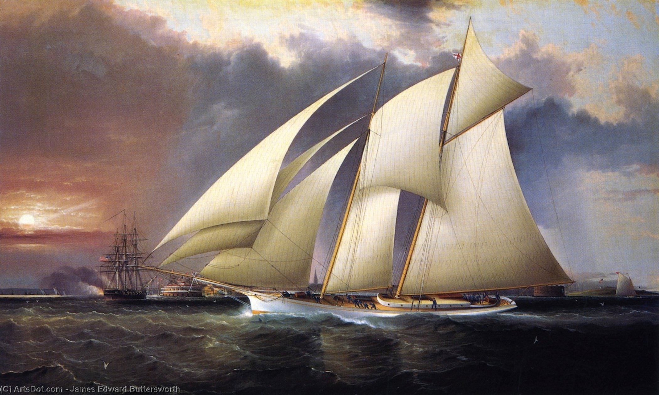 WikiOO.org - Encyclopedia of Fine Arts - Schilderen, Artwork James Edward Buttersworth - The Yacht Magic'' Defending America's Cup''