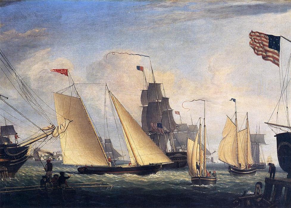 WikiOO.org - אנציקלופדיה לאמנויות יפות - ציור, יצירות אמנות Fitz Hugh Lane - Yacht 'Northern Light' in Boston Harbor