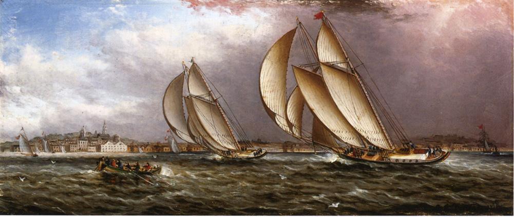 WikiOO.org - Encyclopedia of Fine Arts - Lukisan, Artwork James Edward Buttersworth - Yacht Race in Gloucester Harbor
