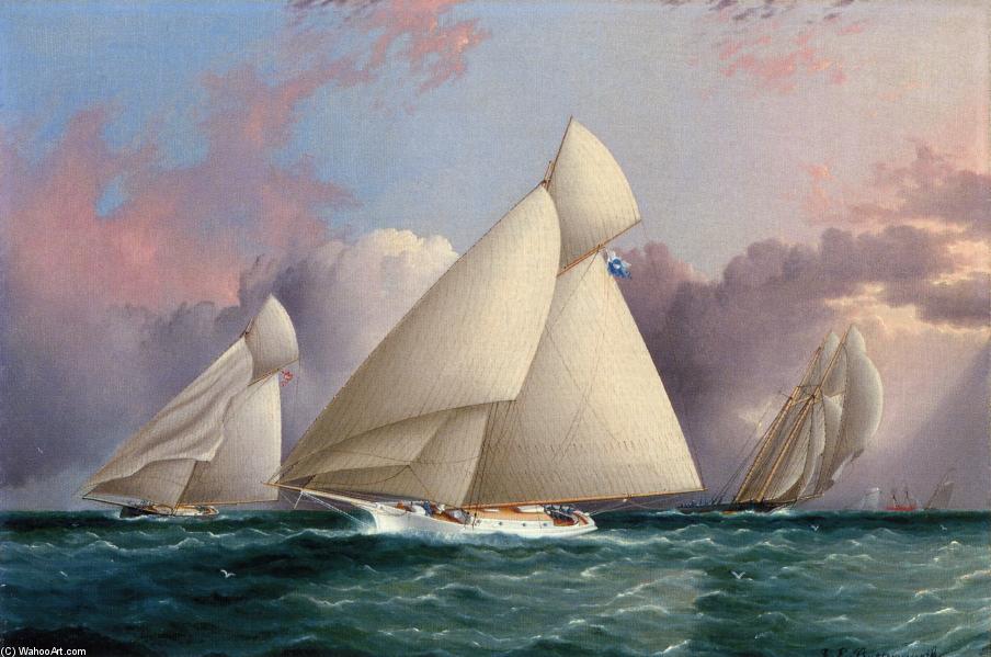 Wikioo.org - The Encyclopedia of Fine Arts - Painting, Artwork by James Edward Buttersworth - Yacht 'Sappho' Beating to the Wind