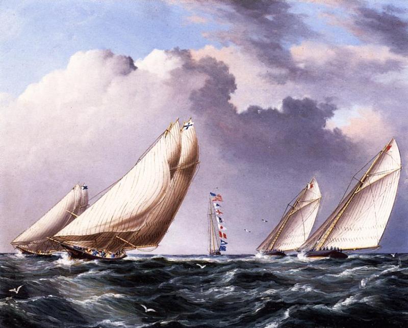 Wikioo.org - The Encyclopedia of Fine Arts - Painting, Artwork by James Edward Buttersworth - Yachts Rounding the Mark
