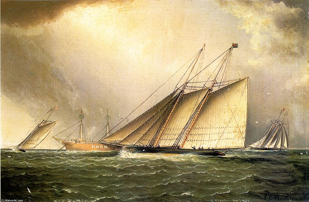 Wikoo.org - موسوعة الفنون الجميلة - اللوحة، العمل الفني James Edward Buttersworth - Yachts Rounding the Nore Light Ship in the English Channel