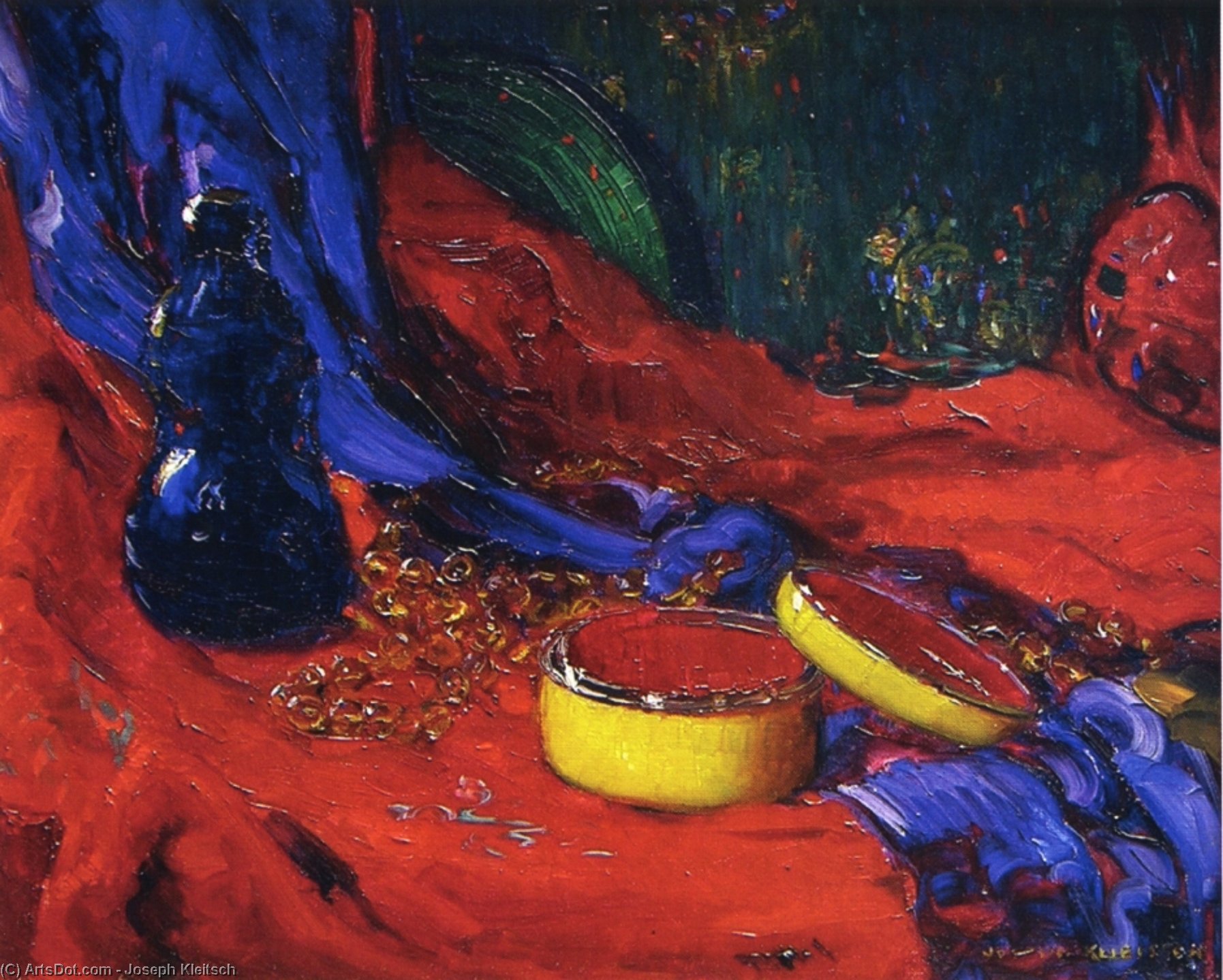 Wikioo.org – La Enciclopedia de las Bellas Artes - Pintura, Obras de arte de Joseph Kleitsch - amarillo y azul Esmalte alveolado ( también conocida como bodegón oriental )