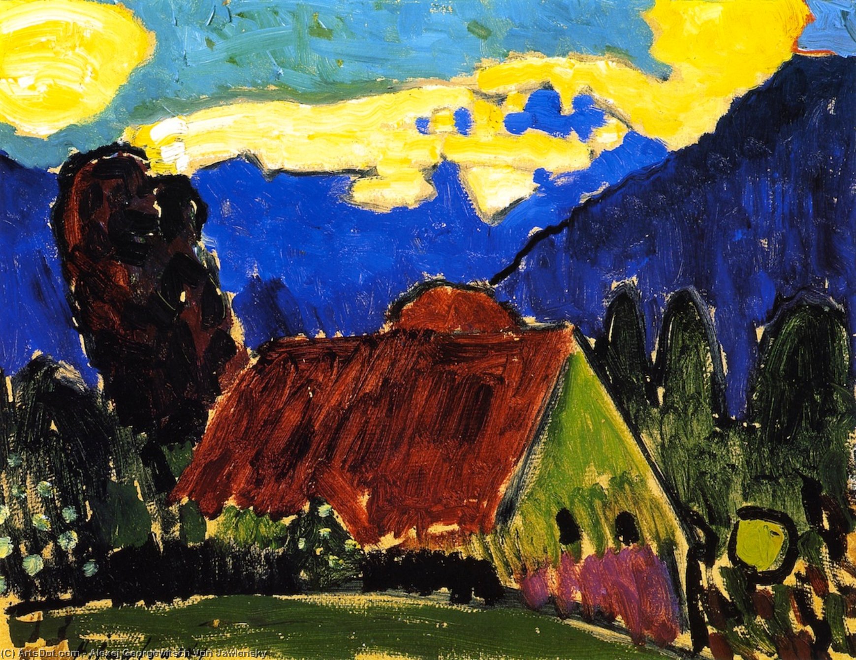 WikiOO.org - Encyclopedia of Fine Arts - Festés, Grafika Alexej Georgewitsch Von Jawlensky - Yellow Clouds over Farmhouse