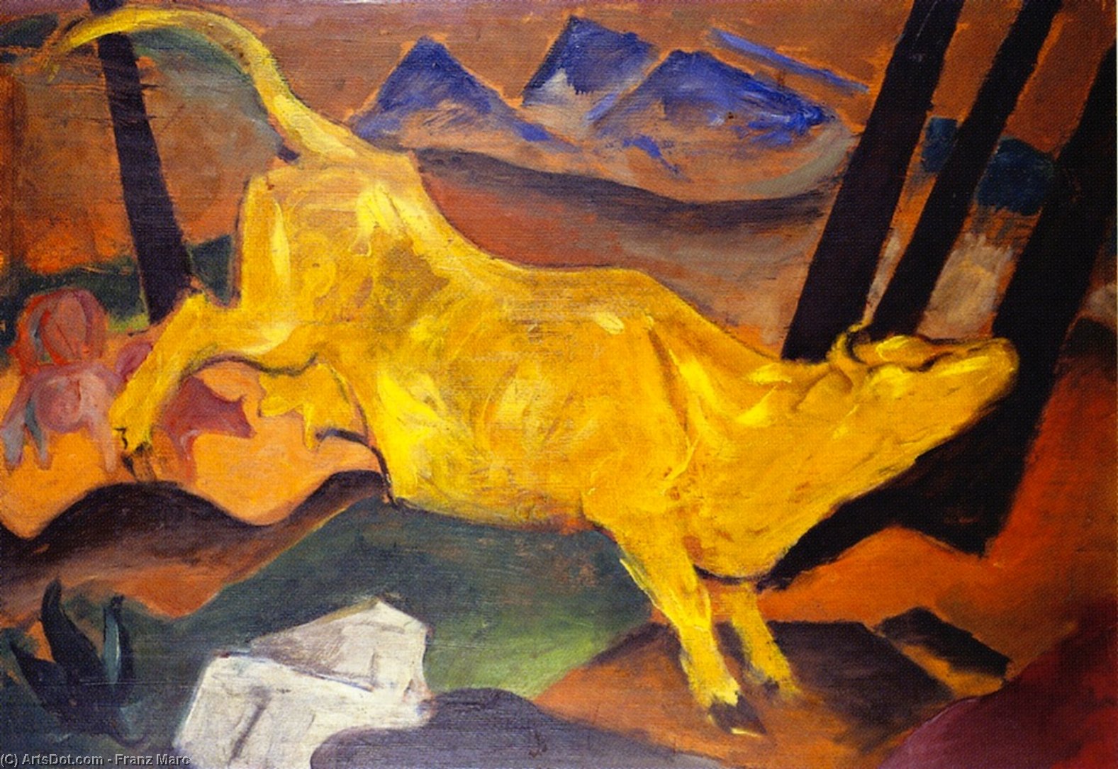 Wikoo.org - موسوعة الفنون الجميلة - اللوحة، العمل الفني Franz Marc - The Yellow Cow (sketch)